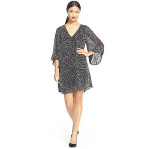 Alice + Olivia Shary Black Embellished Wide Sleeve Dress